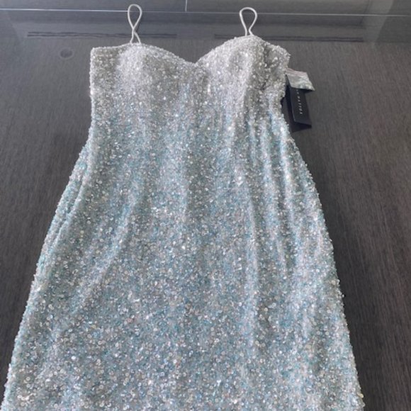 Aidan Mattox Icy silver blue sequin sheath slip dress from Bloomingdale's NWT - Picture 3 of 15